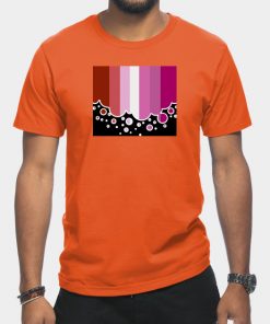 Lesbian T-Shirts - Lesbian Pride Flag Falling Bubbles Silhouette on Black T-Shirt TP1503 5 - Lesbian Flag Lesbian Pride Flag Falling Bubbles Silhouette on Black