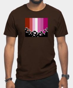 Lesbian T-Shirts - Lesbian Pride Flag Falling Bubbles Silhouette on Black T-Shirt TP1503 6 - Lesbian Flag Lesbian Pride Flag Falling Bubbles Silhouette on Black