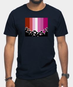 Lesbian T-Shirts - Lesbian Pride Flag Falling Bubbles Silhouette on Black T-Shirt TP1503 7 - Lesbian Flag Lesbian Pride Flag Falling Bubbles Silhouette on Black