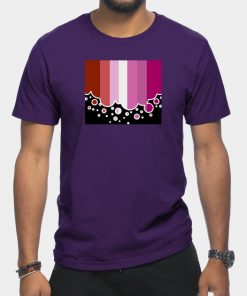 Lesbian T-Shirts - Lesbian Pride Flag Falling Bubbles Silhouette on Black T-Shirt TP1503 8 - Lesbian Flag Lesbian Pride Flag Falling Bubbles Silhouette on Black