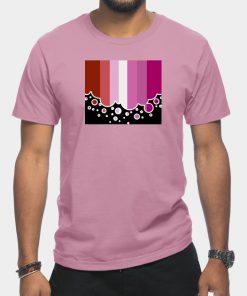 Lesbian T-Shirts - Lesbian Pride Flag Falling Bubbles Silhouette on Black T-Shirt TP1503 9 - Lesbian Flag Lesbian Pride Flag Falling Bubbles Silhouette on Black