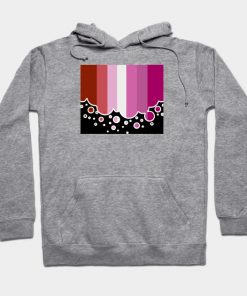 Lesbian Pride Flag Falling Bubbles Silhouette on Black