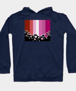 Lesbian Pride Flag Falling Bubbles Silhouette on Black