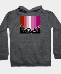Lesbian Hoodies - Lesbian Pride Flag Falling Bubbles Silhouette on Black Hoodie TP1503 3 - Lesbian Flag Lesbian Pride Flag Falling Bubbles Silhouette on Black