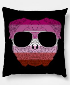 Pug Dog Face Gay Pride Lesbian Rainbow Flag with Sunglasses