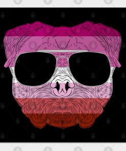 Pug Dog Face Gay Pride Lesbian Rainbow Flag with Sunglasses