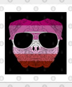 Pug Dog Face Gay Pride Lesbian Rainbow Flag with Sunglasses