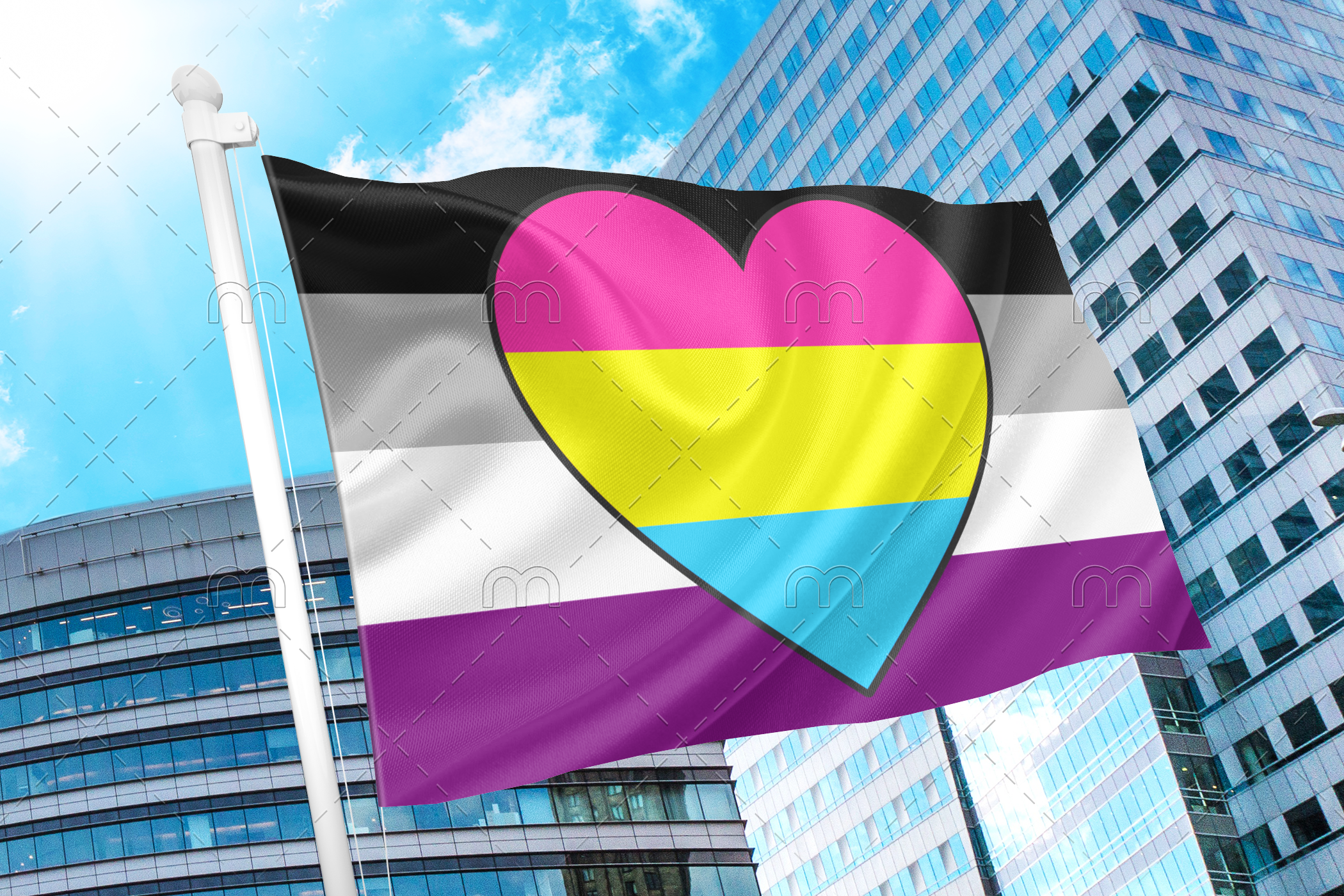 asexpan1 Asexual Panromantic Flag PN0112 2x3 ft (60x90 cm) / original / 2 Grommets Official PAN FLAG Merch