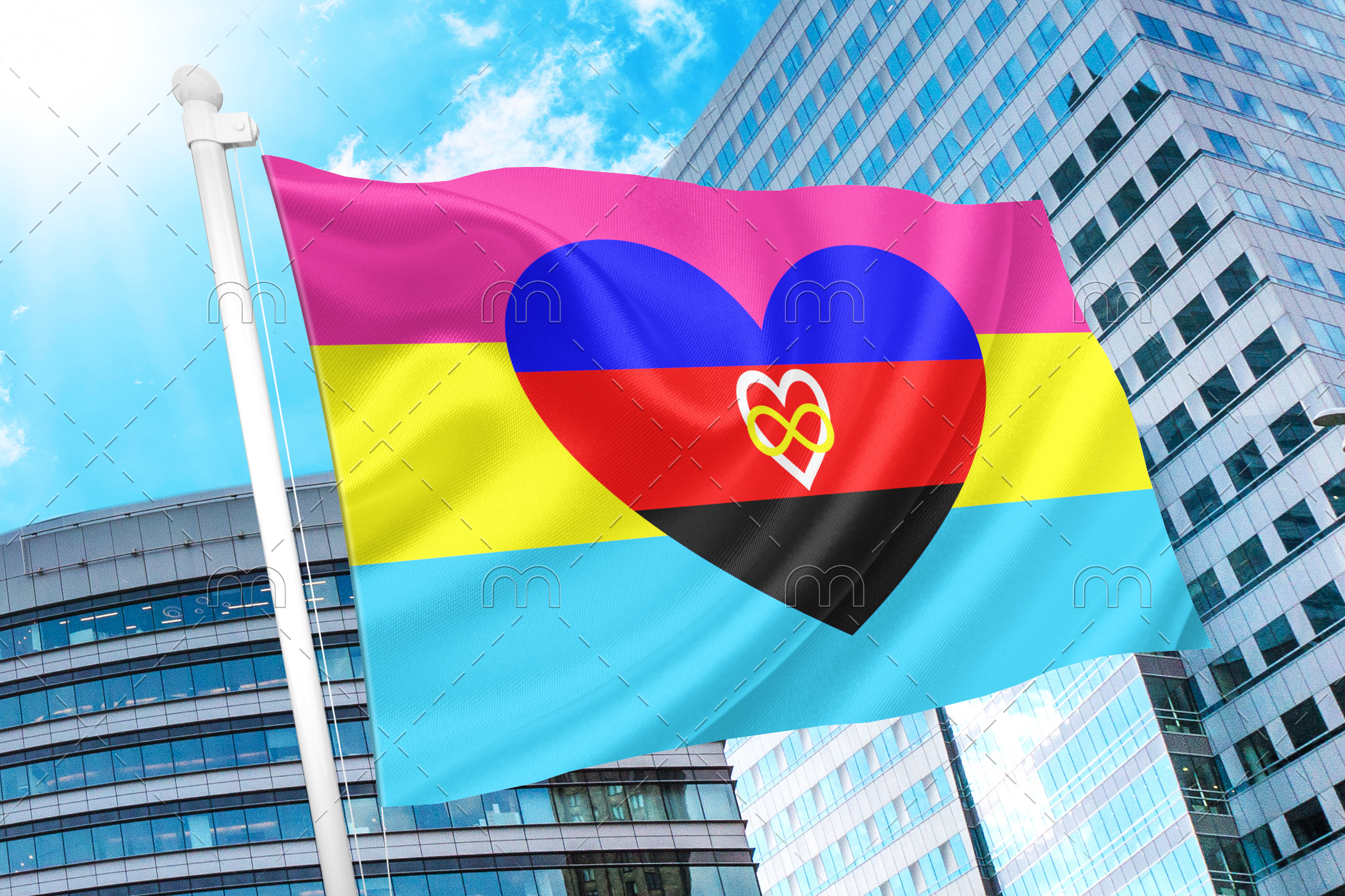 polypan Polyamory Pansexual Combo Flag PN0112 2x3 ft (60x090 cm) / Infinity / 2 Grommets left Official PAN FLAG Merch