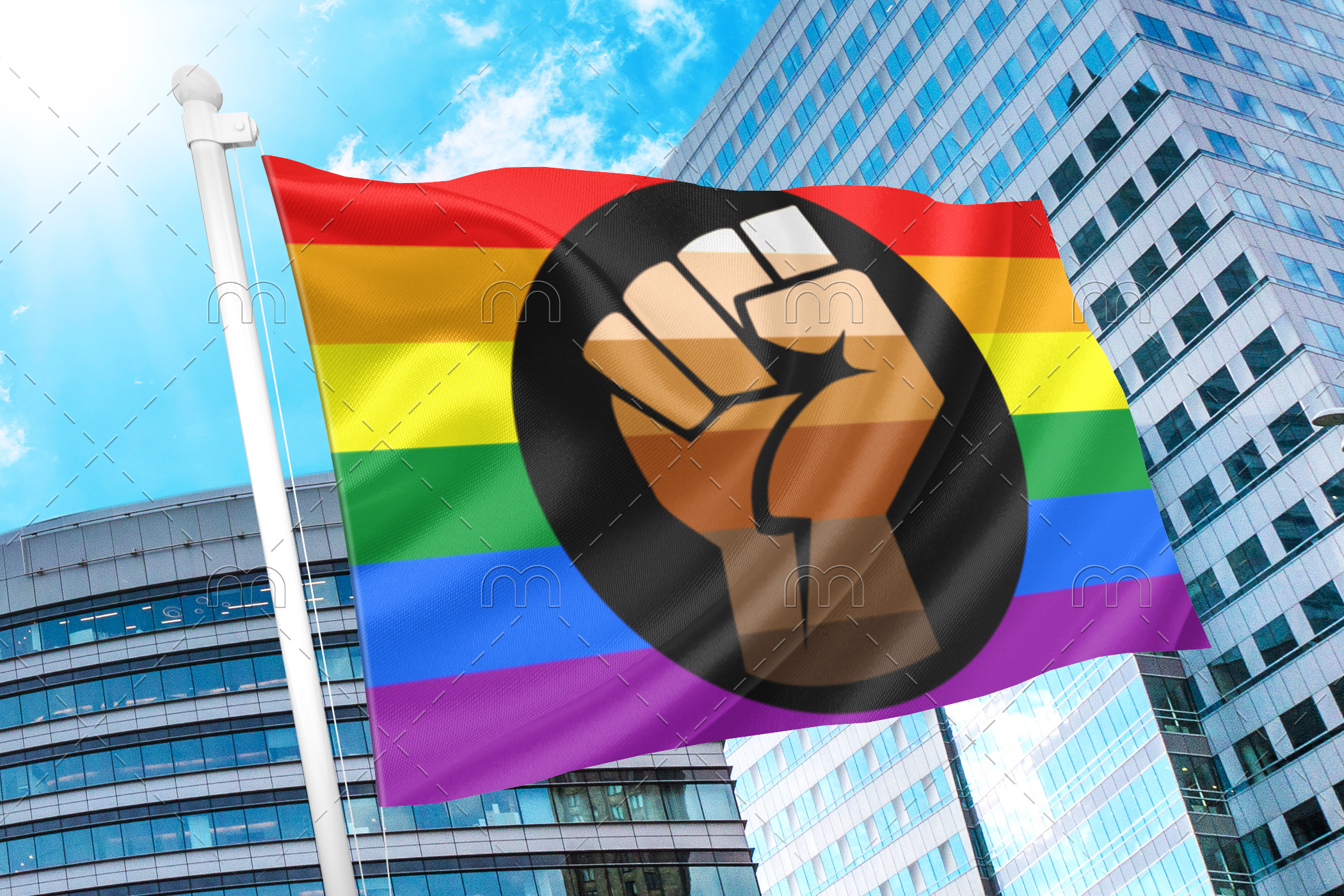pridefist Pride Support Fist Rainbow Flag - QPOC PN0112 2x3 ft (60x90 cm) / 2 Grommets left Official PAN FLAG Merch