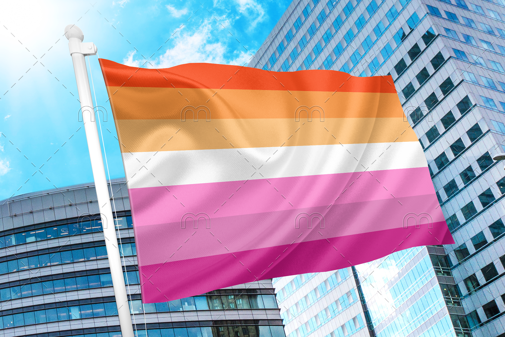 sunset1 Lesbian Sunset Pride Flag PN0112 2x3 ft (60x90cm) / 2 Grommets left Official PAN FLAG Merch